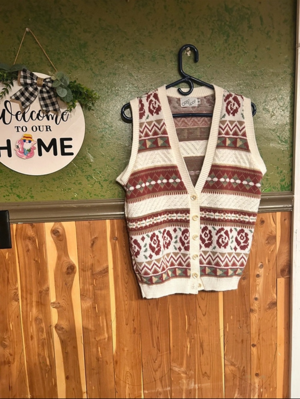 Cozy Cream & Rust Fair Isle Knit Vest
